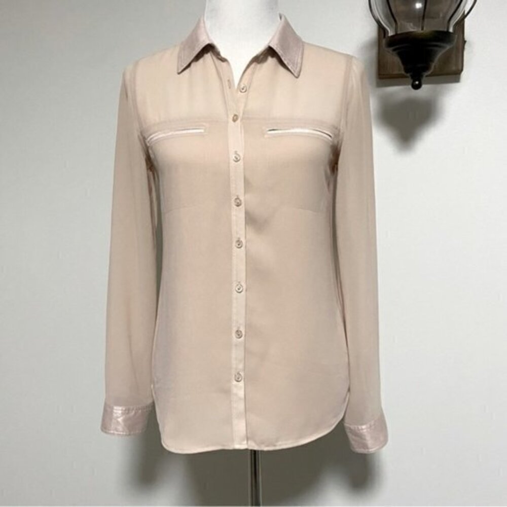 Guess Sheer and Shimmer Button Down Blouse (c)